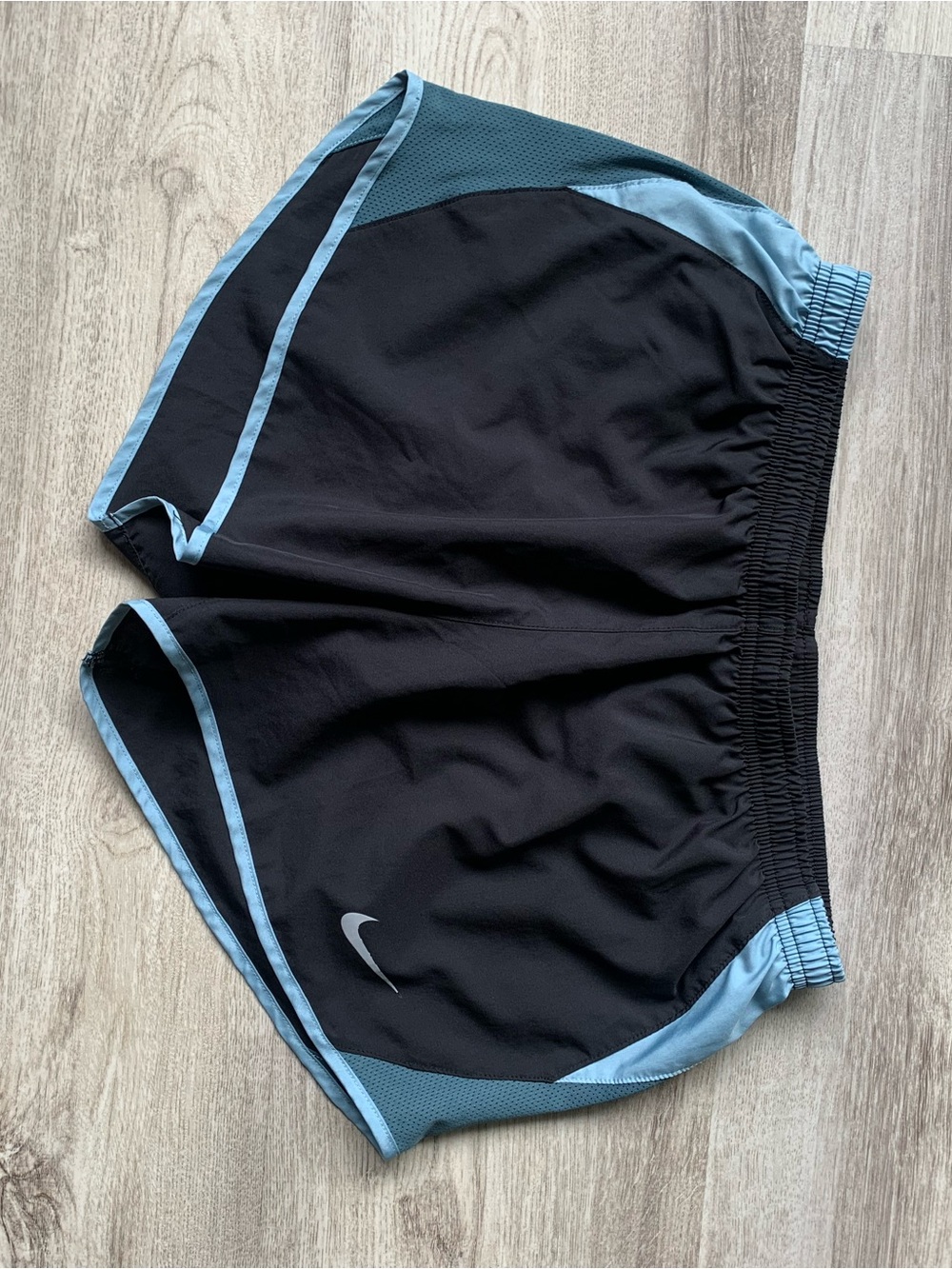 Nike Black and Light Blue Athletic Running Shorts